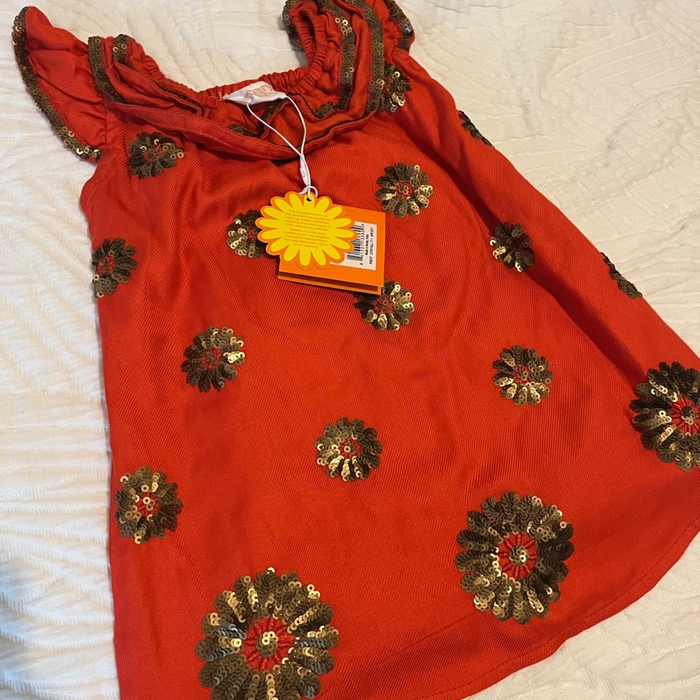 MWT girls 12-18 mo “coral” dress with sequin flowers